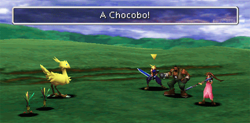 A GIF of a chocobo or large yellow bird