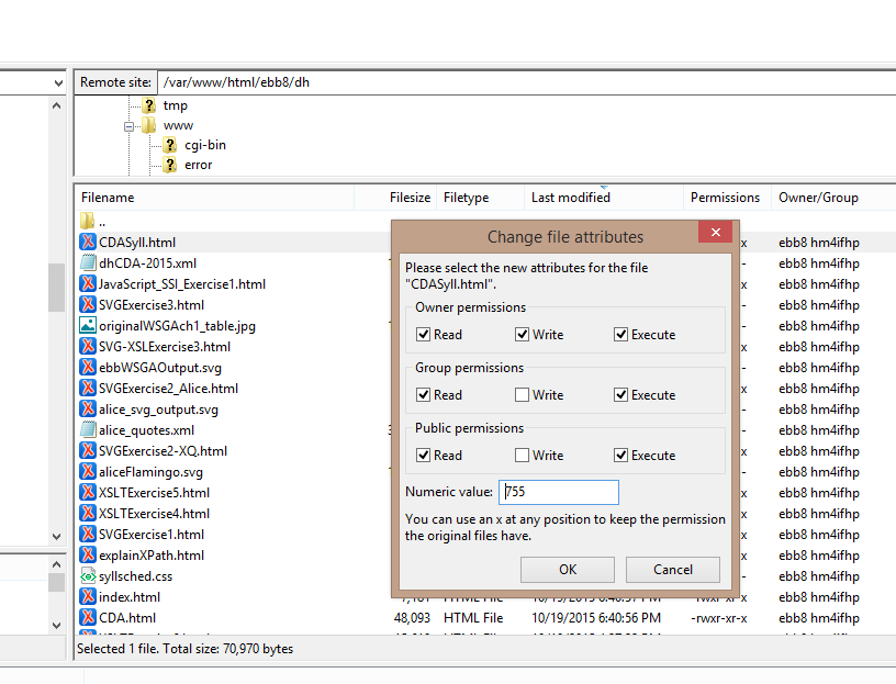 setting the x-bit, FileZilla